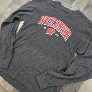 Wisconsin Badgers Pro Edge Mens Large Gray Waffle Knit Thermal Long Sleeve Shirt